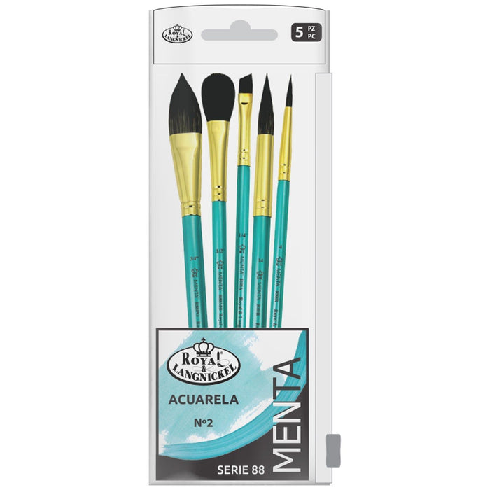 SET BÁSICO 5 PINCELES PARA ACUARELA 2C/ SINTÉTICO MENTA R&L SERIE 88