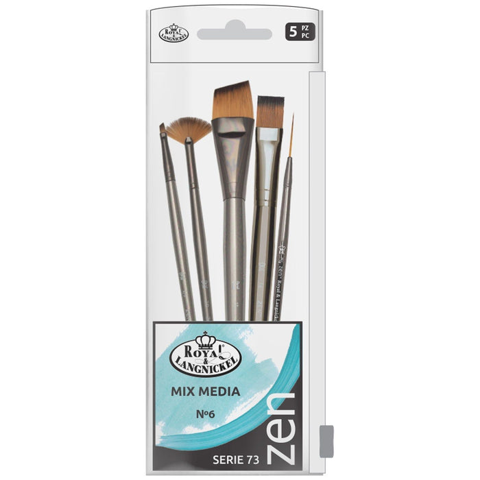 SET BÁSICO 5 PINCELES PARA MIX MEDIA 6C/ SINTÉTICO ZEN R&L SERIE 73