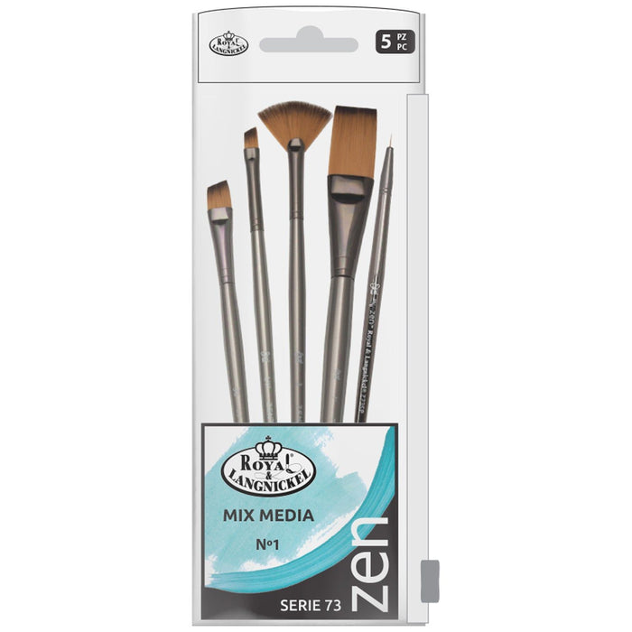 SET BÁSICO 5 PINCELES PARA MIX MEDIA 1C/ SINTÉTICO ZEN R&L SERIE 73