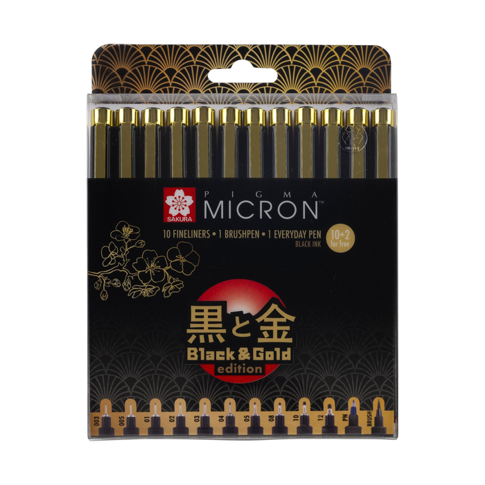 SAKURA - Pigma Black & Gold 12 Unidades