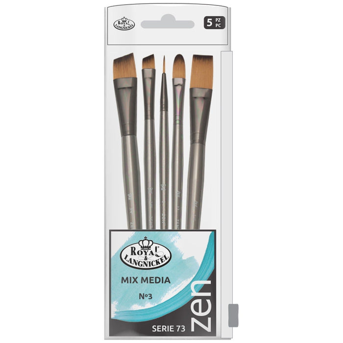 SET BÁSICO 5 PINCELES PARA MIX MEDIA 3C/ SINTÉTICO ZEN R&L SERIE 73