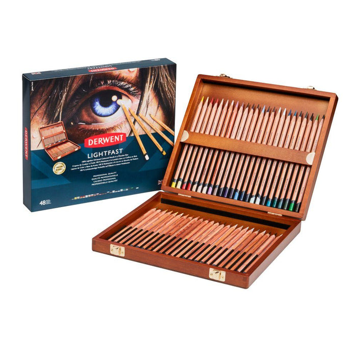 Caja de madera con 48 lápices de color base aceite Lightfast - Derwent