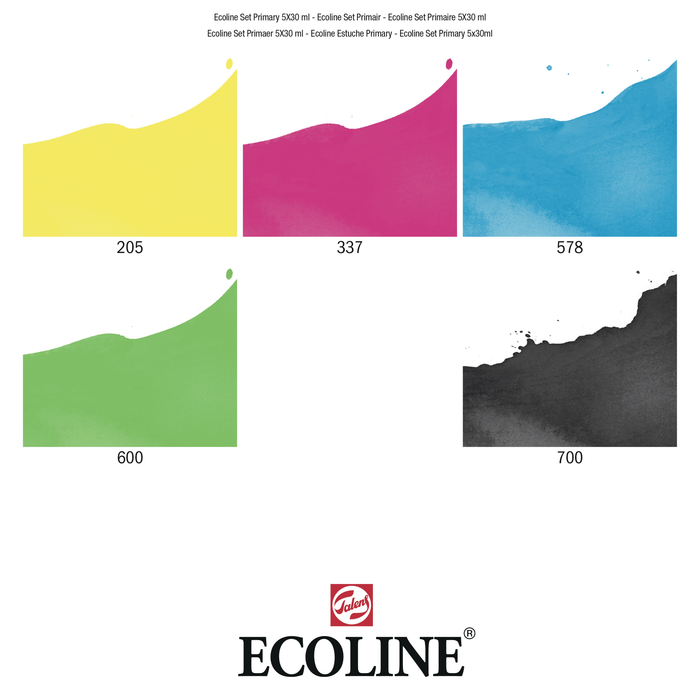 Set 5 Tintas Ecoline Acuarela Líquida Set Primario 30ml