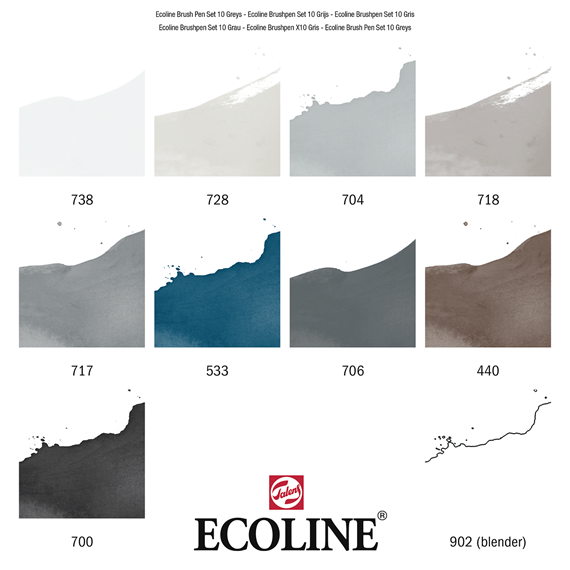 Set 10 rotuladores acuarelables Ecoline punta pincel - Grises