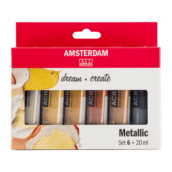 Set 6 tubos de pintura acrílica Amsterdam Set Metálico 20ml