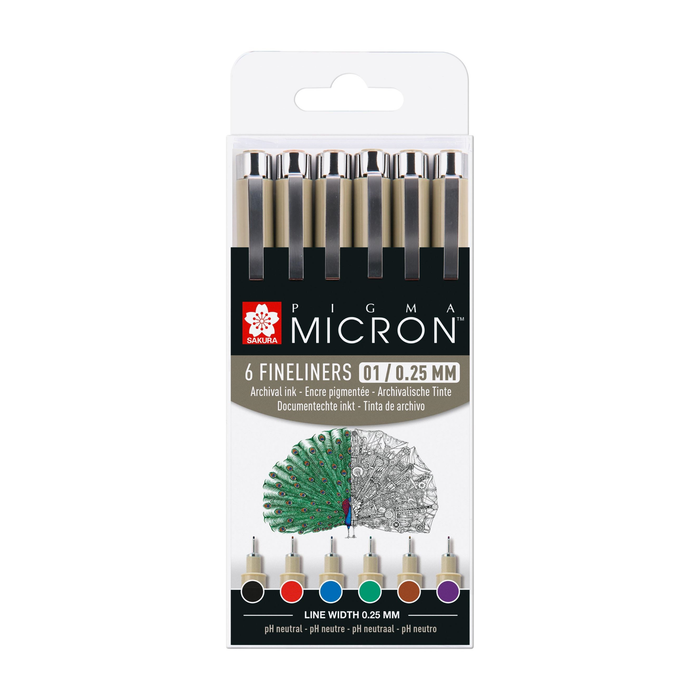 Set rotuladores calibrados 0.1 Pigma Micron 6 colores básicos