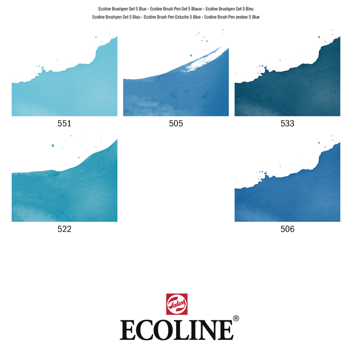 Set 5 Rotuladores acuarelables punta pincel Ecoline - Azules