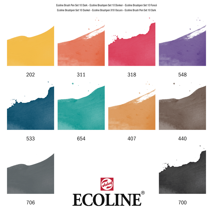 Set 10 rotuladores acuarelables Ecoline punta pincel - oscuros