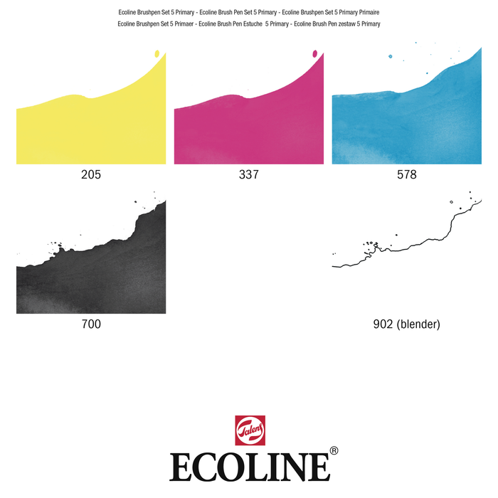 Set 5 Rotuladores acuarelables punta pincel Ecoline - Primarios