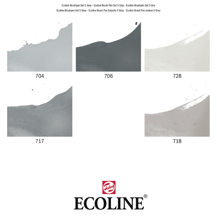 Set 5 Rotuladores acuarelables punta pincel Ecoline - Grises