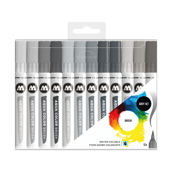 Set 12 rotuladores acuareables grises Aqua color brush - Molotow