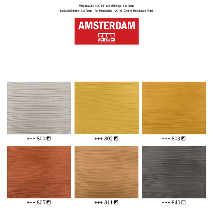 Set 6 tubos de pintura acrílica Amsterdam Set Metálico 20ml