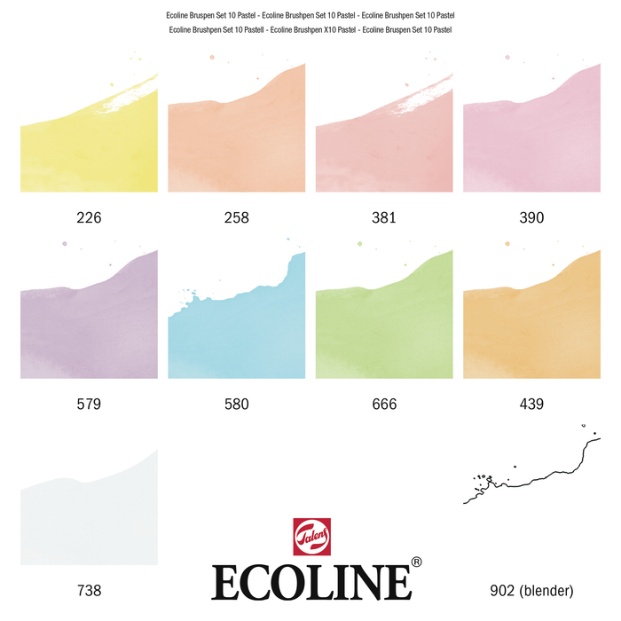 Set 10 rotuladores acuarelables Ecoline punta pincel - Pastel