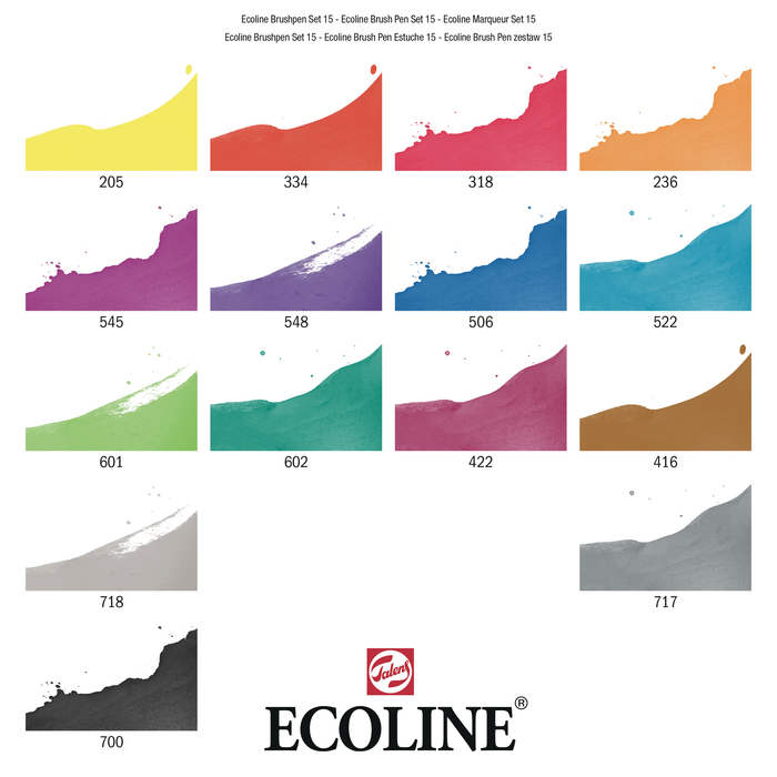 Set 15 rotuladores acuarelables Ecoline punta pincel - Básicos