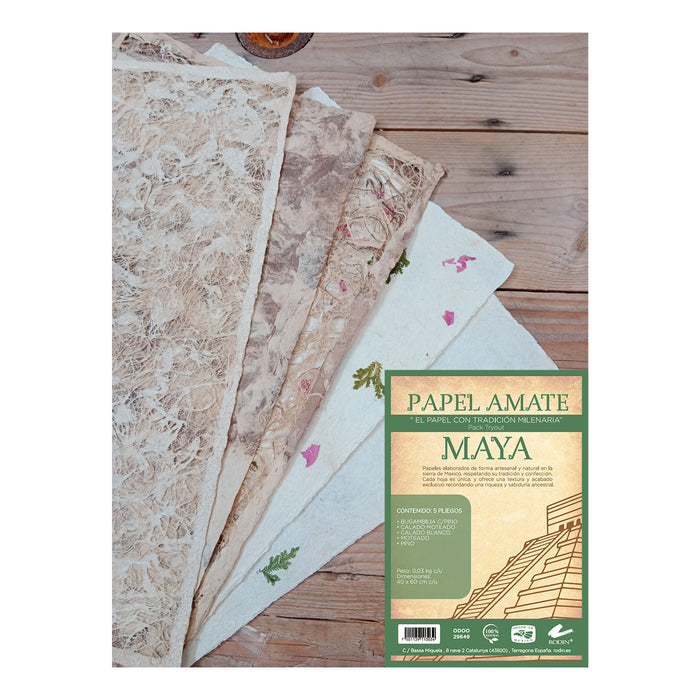 Pack papel amate Maya 40x60 - 5 pliegos variados