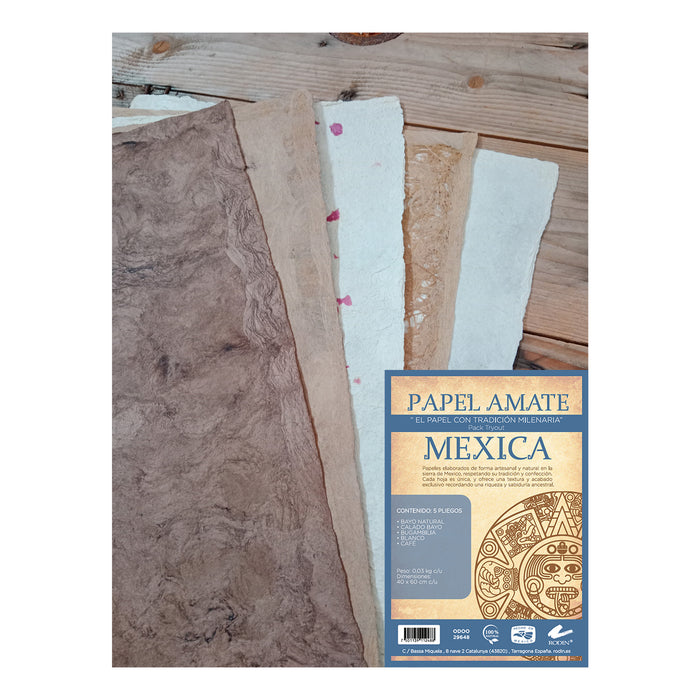 Pack papel amate Mexica 40x60 - 5 pliegos variados