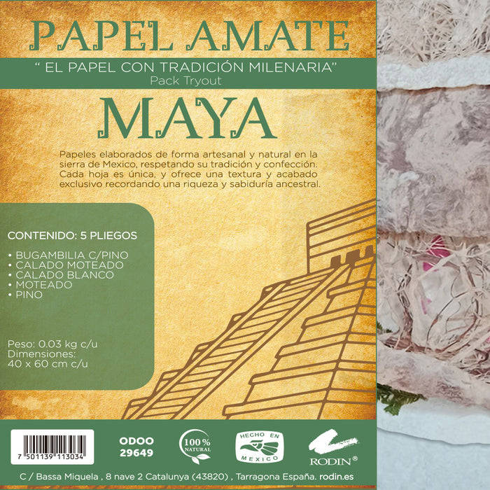 Pack papel amate Maya 40x60 - 5 pliegos variados