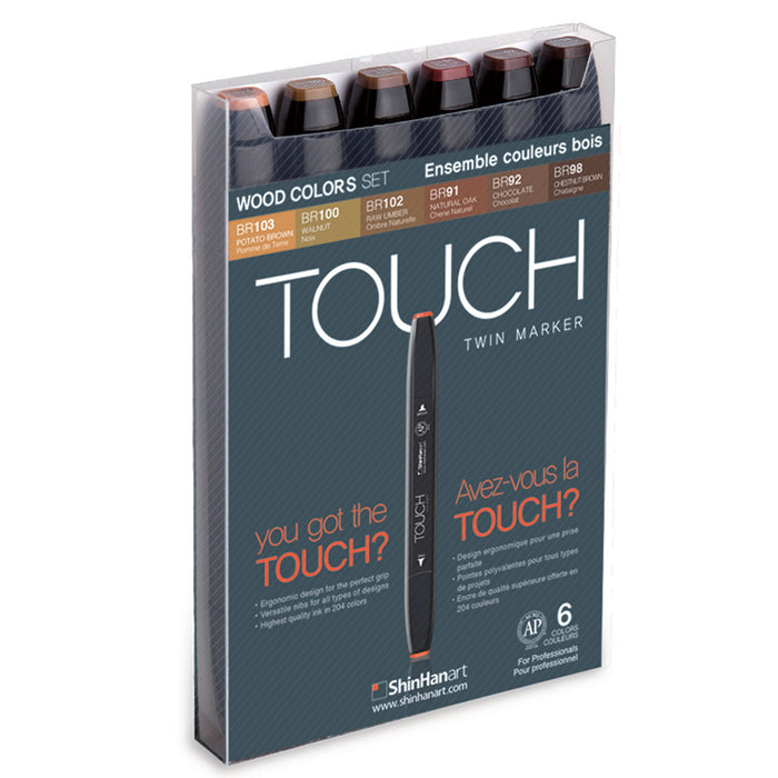 Set 6 rotuladores TWIN TOUCH Tonos Madera