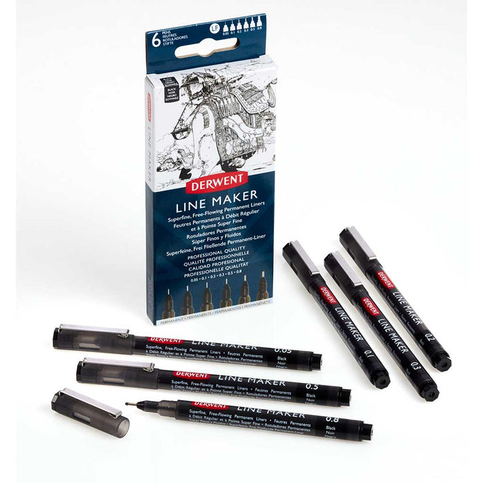 Set de 6 rotuladores calibrados color negro Line Maker - Derwent