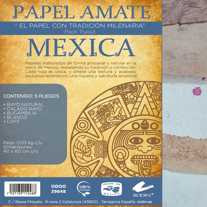 Pack papel amate Mexica 40x60 - 5 pliegos variados